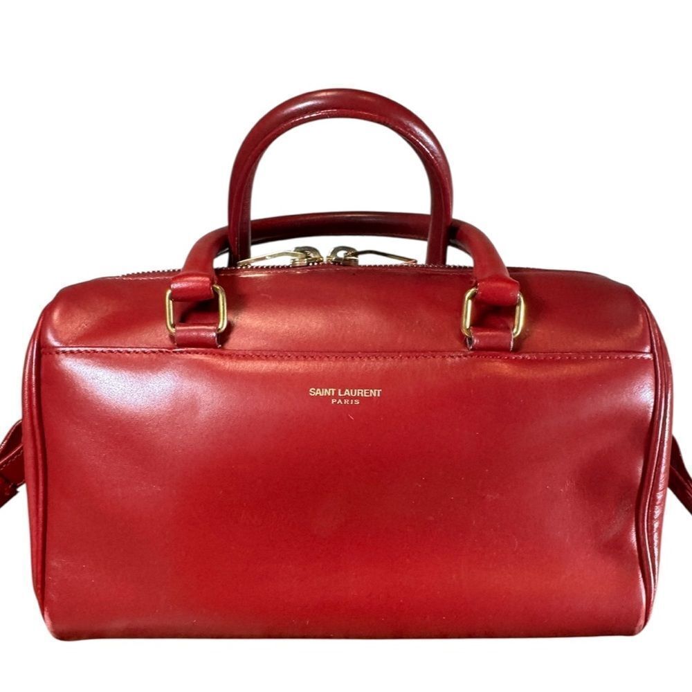 SAINT LAURENT Red Leather 2way YSL Classic Baby Duffle Bag